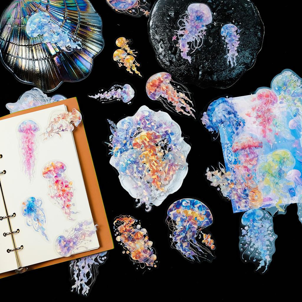 30 Photos of Marine Series Silver-scalding Laser Transparent Waterproof Stickers DIY Children's Reward Stickers Decorative Stickers