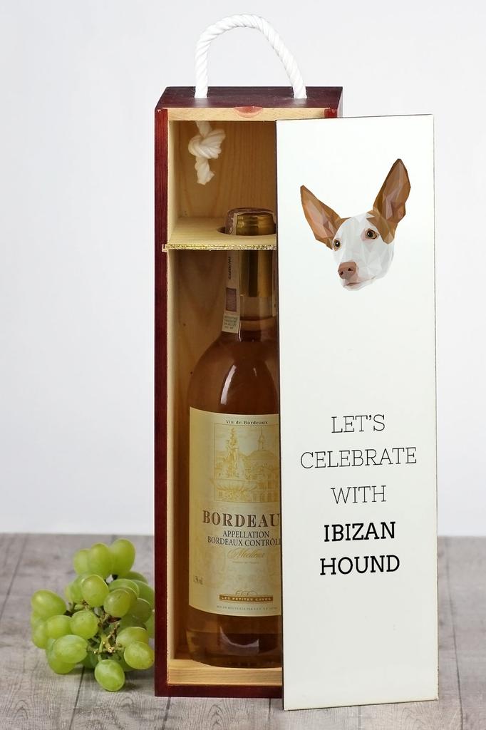 Podenco Z Ibizy, Podenco Ibicenco - Geometryczne Pudełko Ze Zdjęciem I Napisem Na Wino Marki Art-Dog