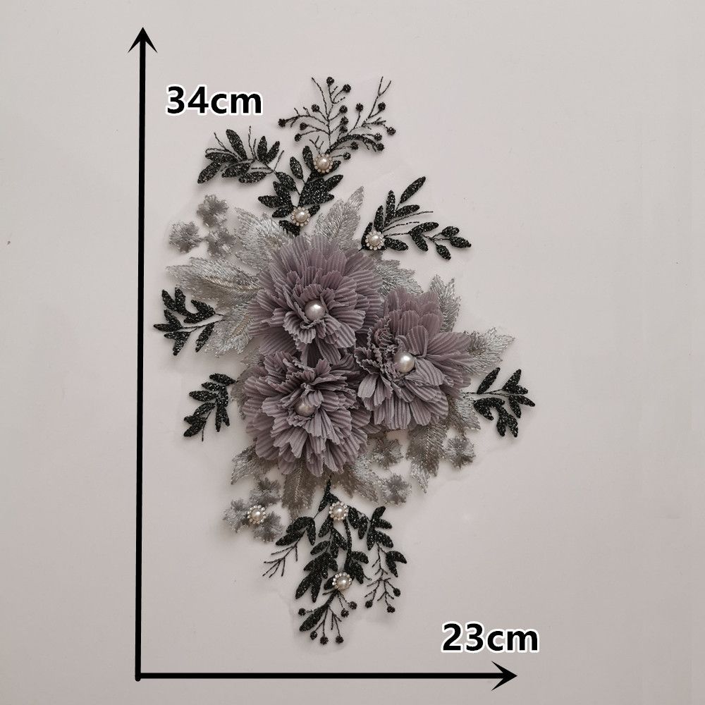 Grau I Polyester Stickerei Dreidimensional Einzelne Blume Perlen Nähen Spitze DIY Dekoration Mit Kragen Bekleidungszubehör Zubehör