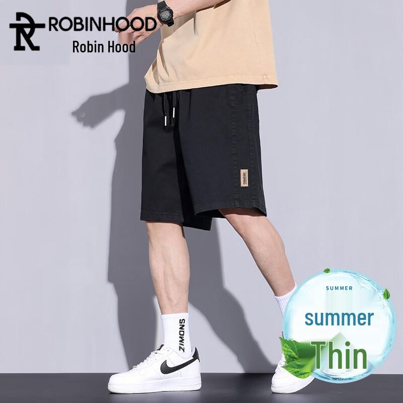 ROBINHOOD Men s Summer Thin Cotton Breathable Straight-Leg Sport Shorts L чёрный