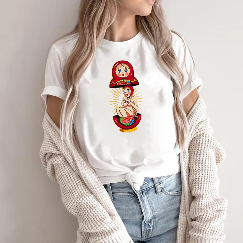 ZX TEE Beautiful Russian Matryoshka Doll Russia Souvenir Gift Soviet Union Traditional Cyrillic T-Shirt Women's Fun Pattern Tops