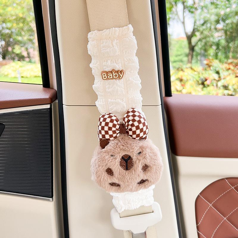 New Cute Cartoon Capybara Car Seat Belt Cover Four Season Universal Puff Material Auto Safety Shoulder Pad Car Decoration