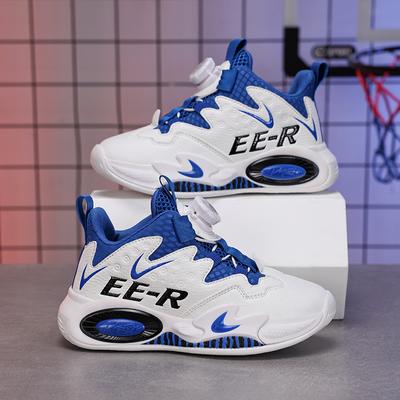 Children's Basketball Shoes Mesh Boys Button Sneakers Breathable Middle and Big Children Students Fashion Shoes