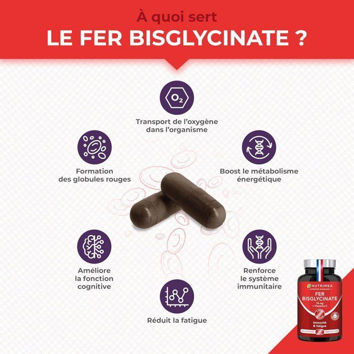 Fer bisglycinate + vitamine c • absorption et biodisponibilité maximale • 14 mg de fer • 90 gélules - nutrimea
