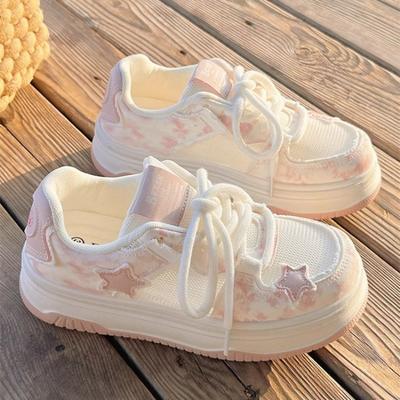 Star Mesh Breathable Thick-soled White Shoes Women's Summer New Niche Versatile Sweet Casual Sports Shoes