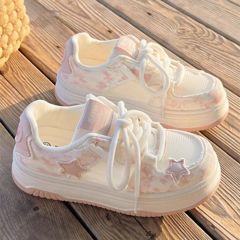 Star mesh breathable thick-soled white shoes women's summer new niche versatile sweet casual sports shoes