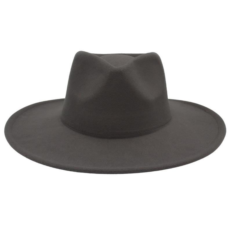 Big Brim Top Hat Women'S Coat With Hat Felt Hat Solid Color Cashmere Jazz Hat