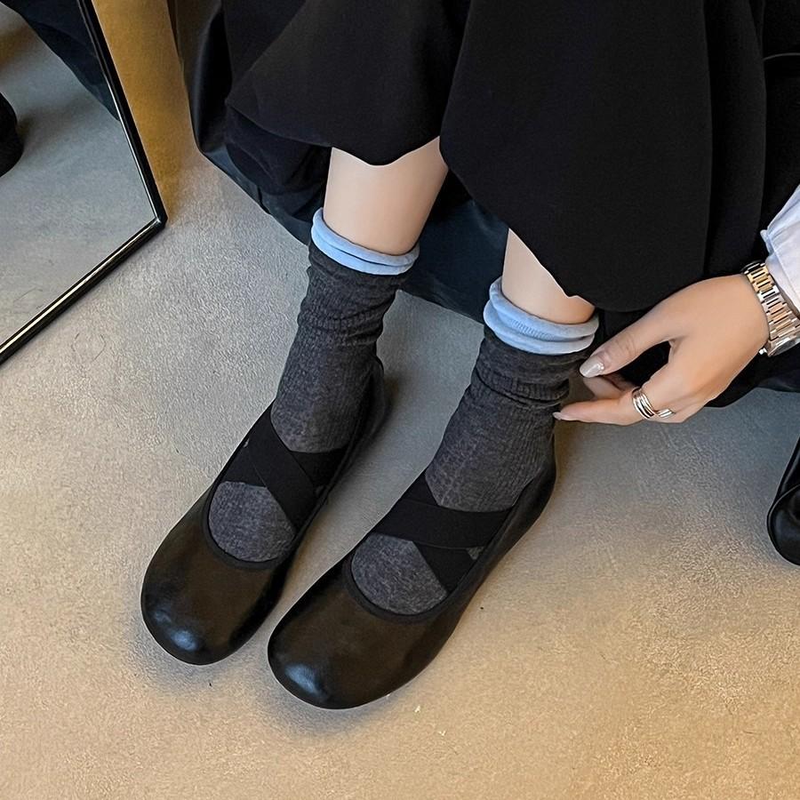 Mary Jane Shoes Women's 2025 Autumn New Low-heeled Ballet Shoes Cross-strap Retro Round Head Flat Bottom Shallow Mouth Single Shoes
