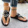 2025 New Fashion Casual Large Size Pearl Toe Solid Color Flat Casual Slippers Fashion Beach Women's Shoes