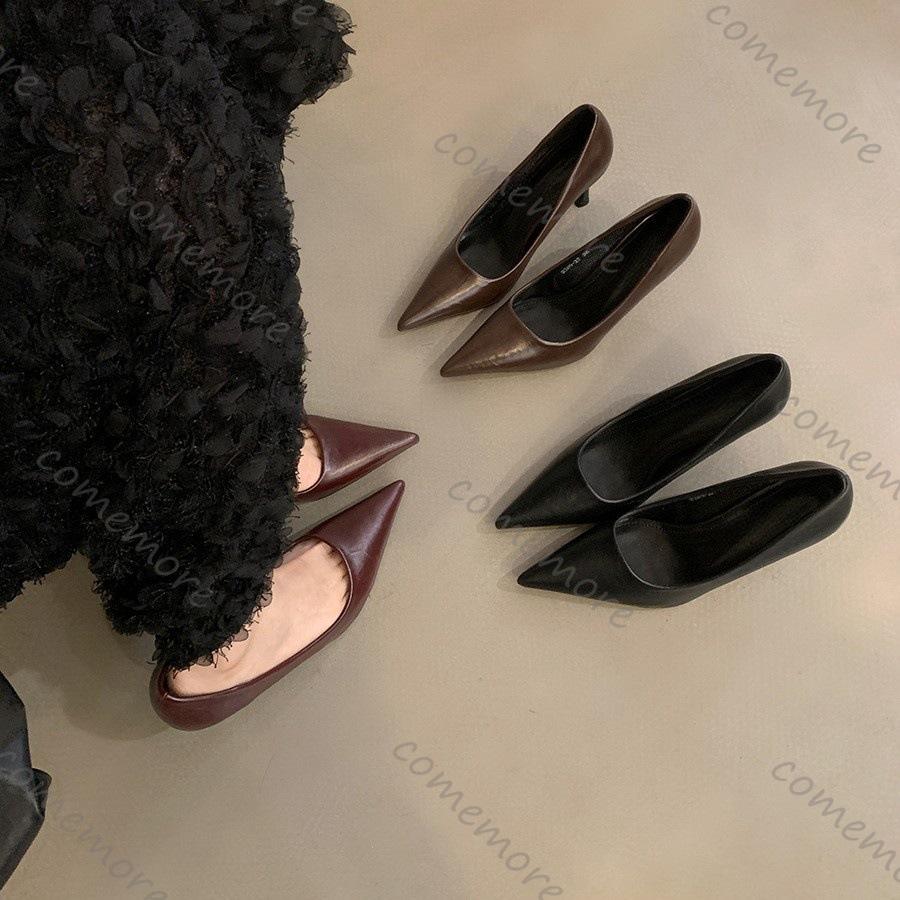 Comemore High Heels Temperament Women's Shoes 2025 New Spring Black Pointed Toe Shallow Mouth Thin Heeled Shoes Sexy Dress Pumps