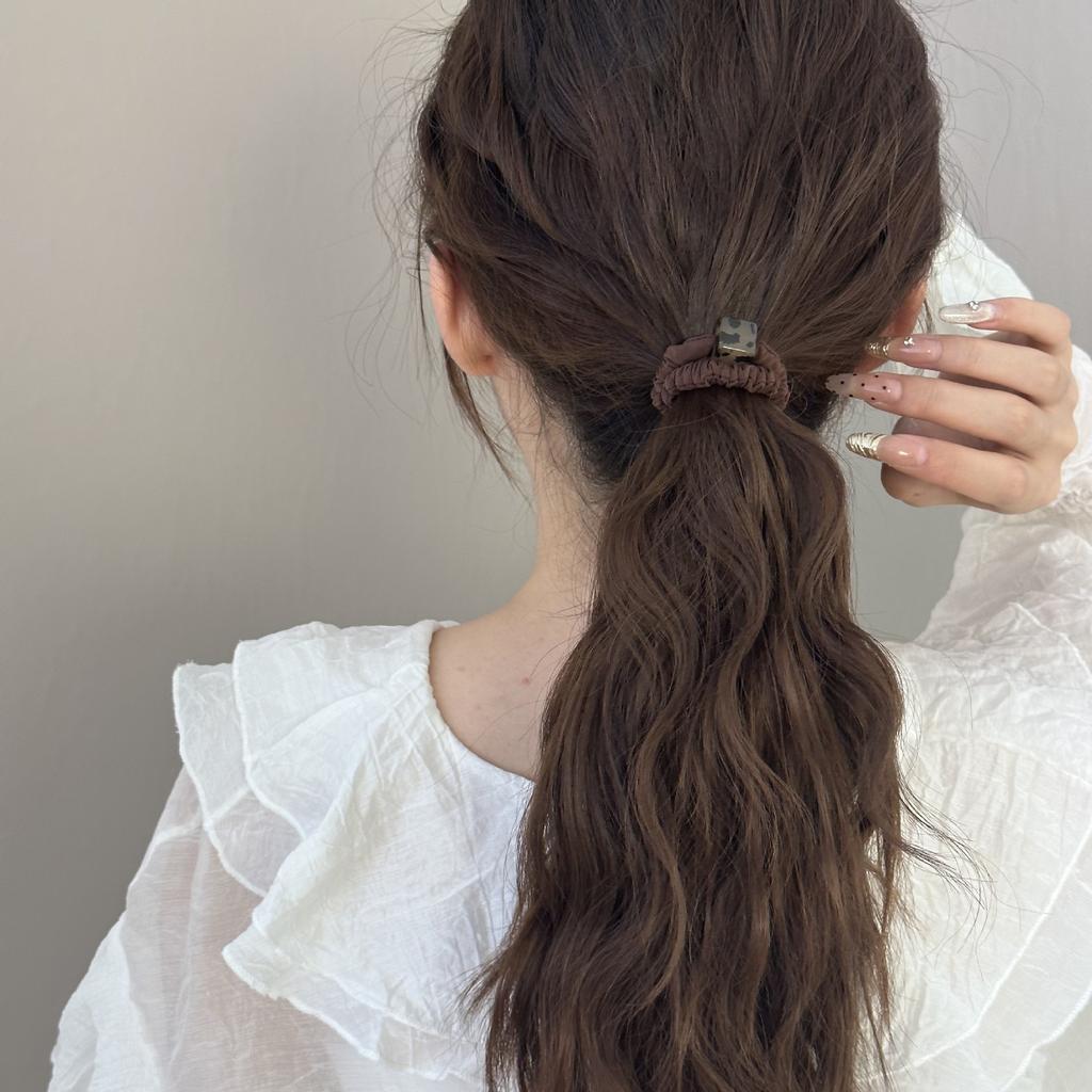 Elastico per Capelli con Stampa Leopardo, Elastico Piccolo Intestino da Donna Caffè Retrò, Elastico in Pelle per Coda di Cavallo, Accessorio per Capelli Quadrato