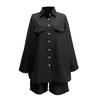 2 Pcs/Set Women Shirt Shorts Set Solid Color Long Sleeves Lapel Blouse