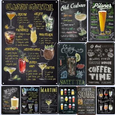 Vintage Cocktail Metall Martini Retro Skyltar Plåtskyltar Platta Affisch Populär Bar Klubb Vägg Dekorativ Rum Klistermärken Dekor