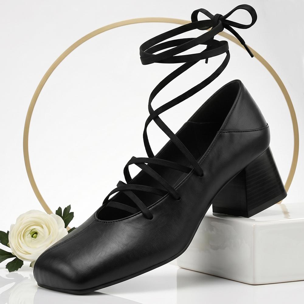 Mature Women Pumps Square Toe High Block Heel Lady Daily Shoes Big Plus Size 48 52