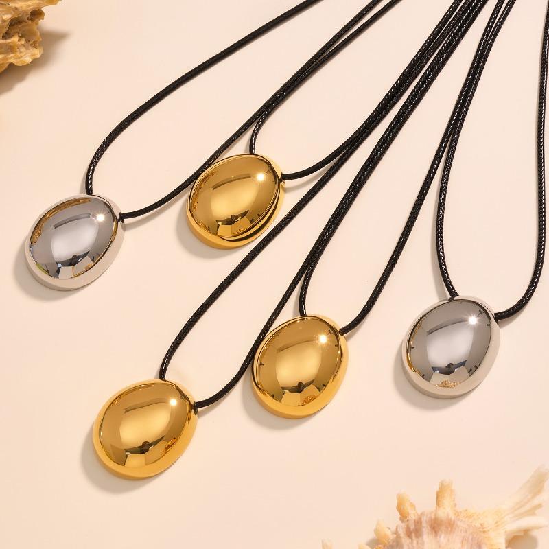 High Polished Geometric Pendant Adjustable Black Rope Stainless Steel Clavicle Necklace Jewelry