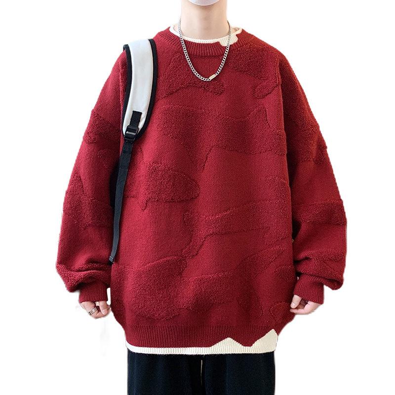 Herren Roter Festlicher Grobstrick Häkelpullover, Winter Zweiteiliger Pullover