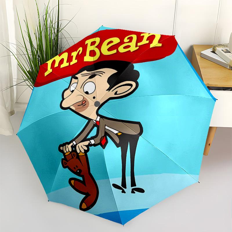 Mr Bean's Adventures Compact Travel Automatic Umbrella Compact 8-Rib Design Durable Plastic & Iron All-Season Umbrella for Travel Fashion Lovers