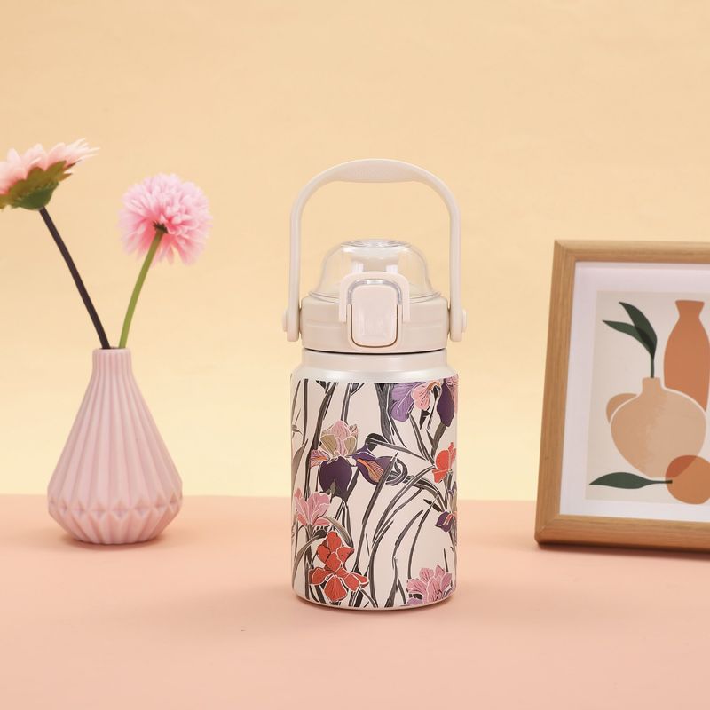 2026 New Model 316 Stainless Steel Handle Large Capacity Thermos Cup Dual-Use Portable Children's Water Bottle Pop-Up Cup