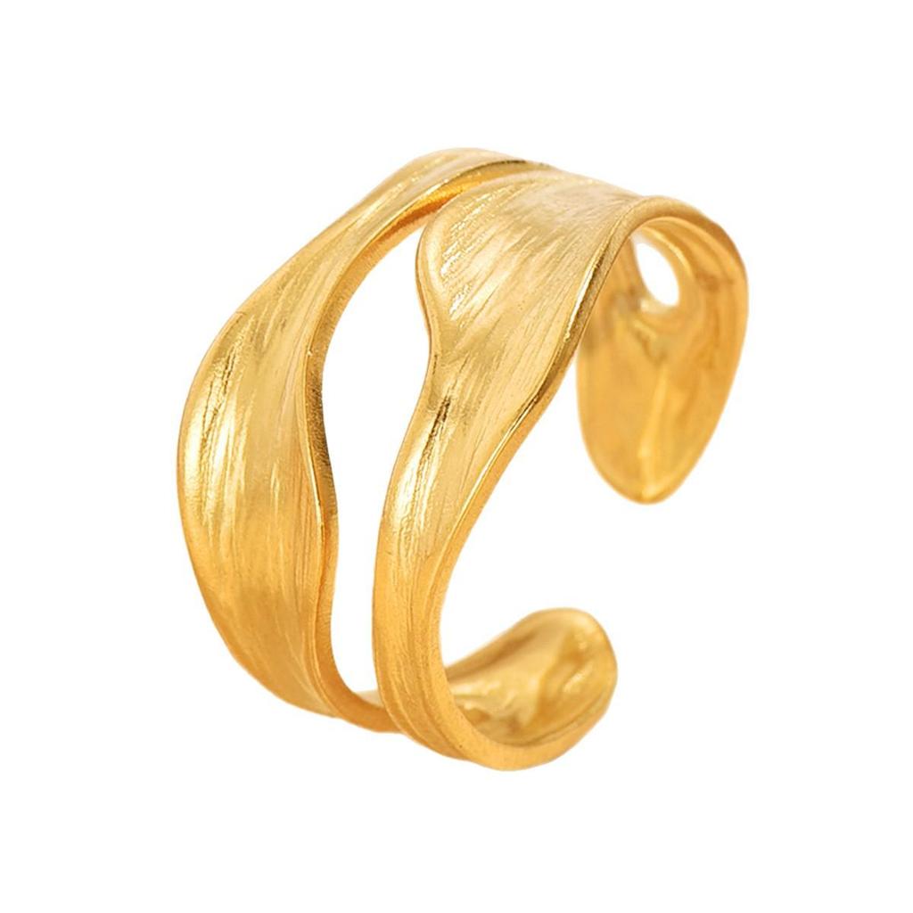 Stainless Steel Personalized Irregular Geometric Curve Open Ring for Women