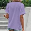 Spring Summer  Women Casual Button V Neck T Shirt Solid Color