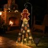 Outdoor Gingerbread Man Lights Solar Garden Light, Waterproof Yard Light with Warm Christmas Stakes Waterfall LED, Pathway Stake Lamp for Lawn