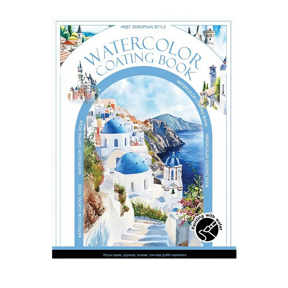 Travel Watercolor Painting Set with Tri-Fold Book, Built-in 12 Colors & Stress Relief Note Paper for DIY Art Folding Book