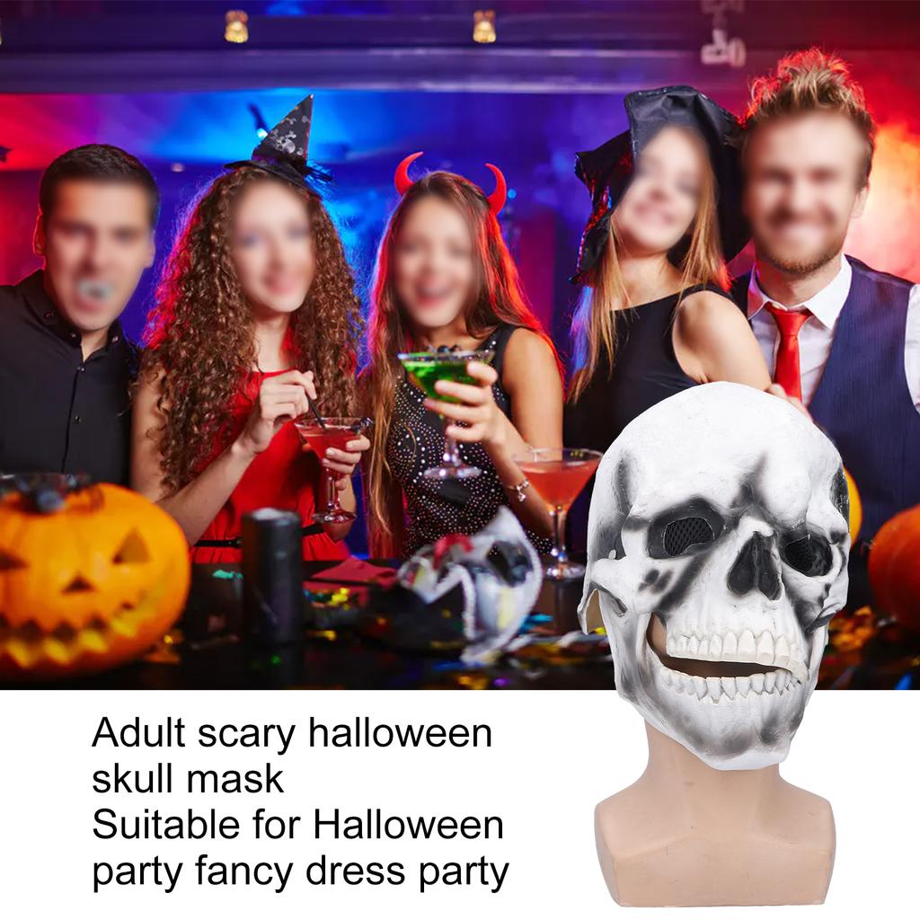 Halloween Scary Skull Mask Adult Full Head Latex Skull Helmet Glowing Eyes with Moving Chin