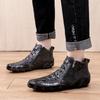 Men's Stylish High-Top Casual Shoes, Crocodile Embossed Cowhide Leather, Easy-Use Metal Zipper, Durable&Fashionable for Leisure