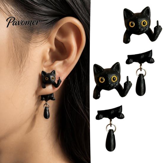 Orecchino Stile Dark Cool 1 Paio Orecchini Gatto Nero Dito Medio per Donne, Gioielli Orecchini Forma Personalizzata Carina Stampati 3D, Gotico Divertente