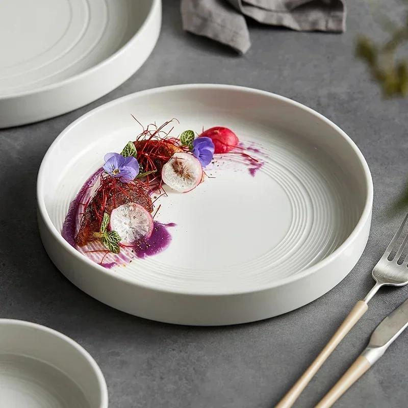 Ceramic Western Dish 10Inch Nordic White Vegetable Plate Steak Plates Circular High-end Japanese Round Tableware Restaurant