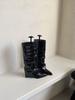 Autumn and winter new pointed toe wedge high boots retro pleated sleeve belt buckle trouser tube boots black apricot