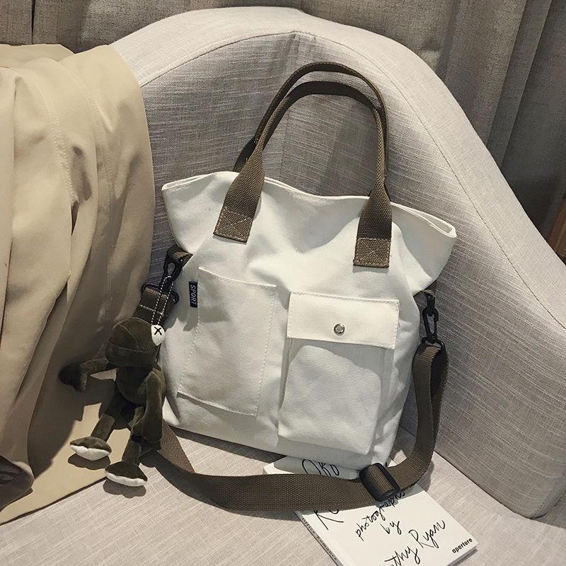 Solid Color Canvas Bags for Women Handbags Shoulder Bag Shopper Casual Tote Bags Female Cross School Bags Satchel