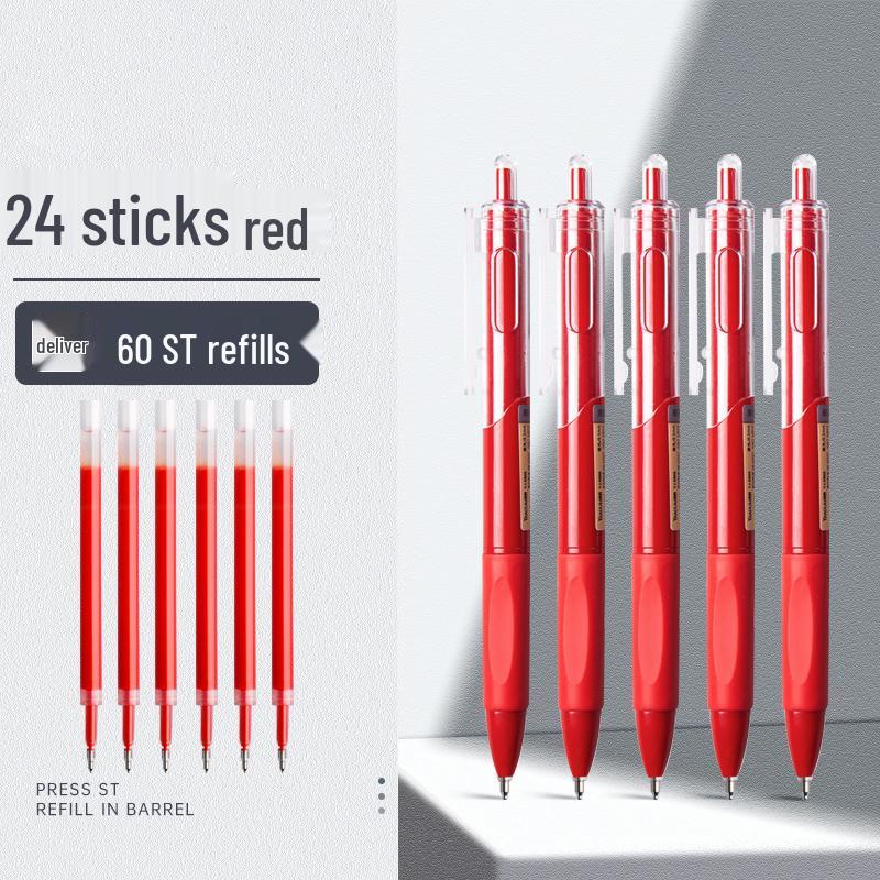 ST Quick-Dry Red Gel Pen for Teachers & Students, Push-Button Rollerball for Grading & Marking, with Refillable Ink.