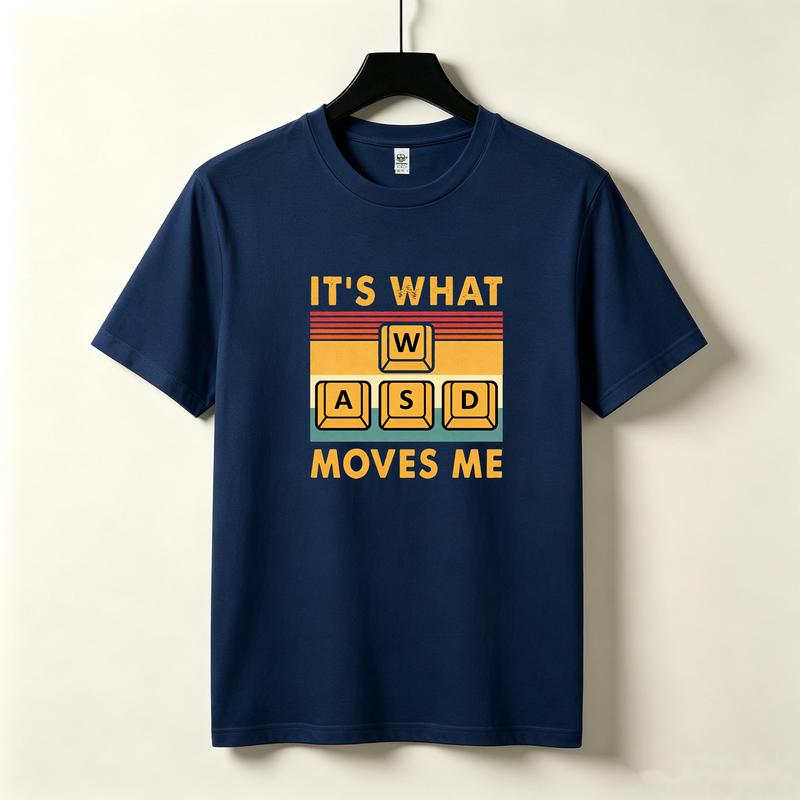 WASD Moves Me Vintage Retro Gaming Graphic T Shirt Unisex WASD Keyboard Game Lover Casual Cotton Short Sleeve Tee