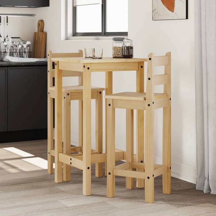 VidaXL Ensemble de bar 3 pcs Bois de pin massif, ensemble de pub, ensemble de meubles, tabouret de bar en bois, ensemble de 4005687