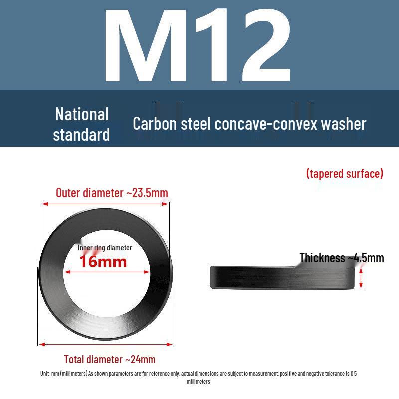Yigu Blackened Carbon Steel Concave-Convex Washers M6-M24, Tapered Conical Bowl-Shaped Screw Washers M8-M10