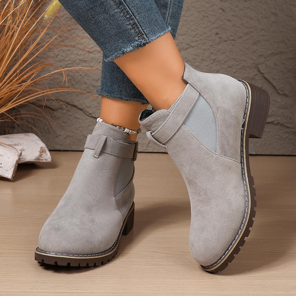 Suede Booties Women's New Short Vintage Block Heel Flat Martin Boots Side Zipper British Style Women's Boots