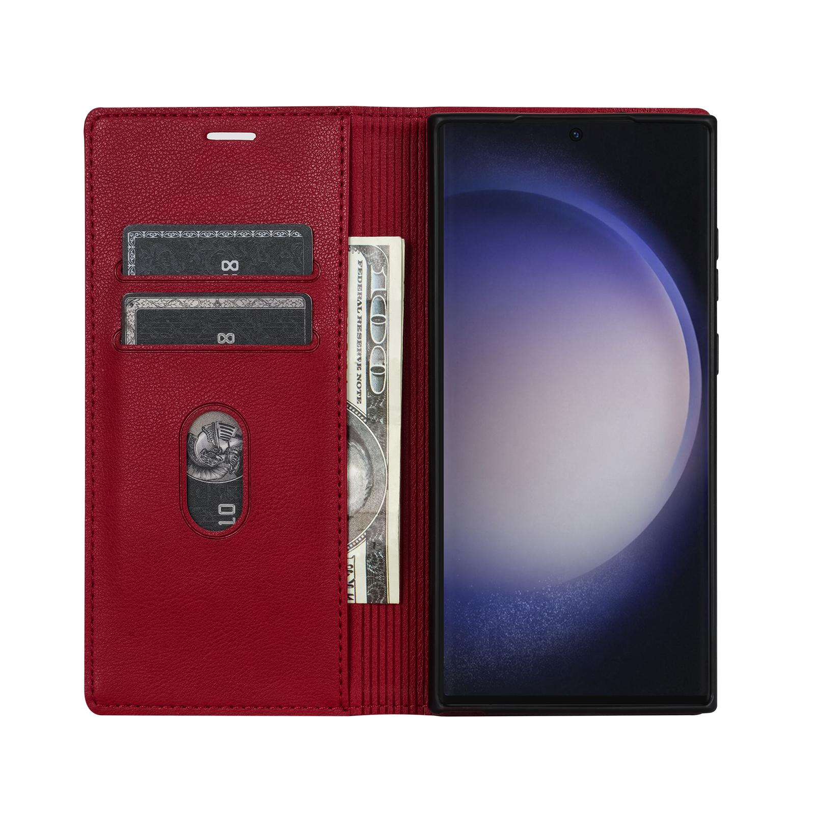 

For Samsung Galaxy S25 Ultra Wallet Case Magnetic Closure PU Leather Phone Cover Red