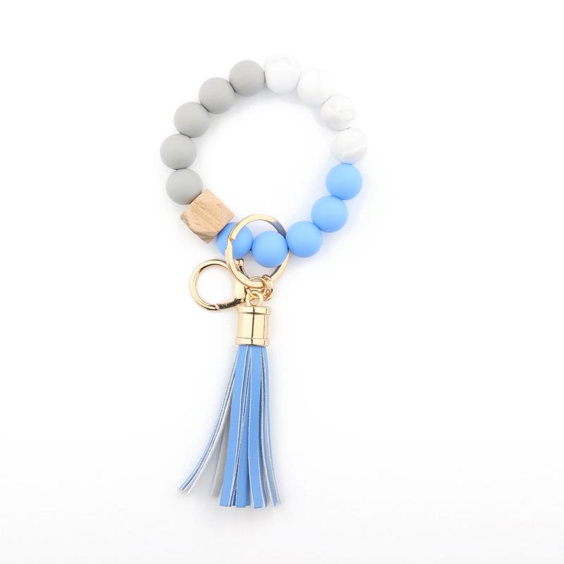 Silicone & Beech Wood Beaded Keychain Bracelet with Pendant