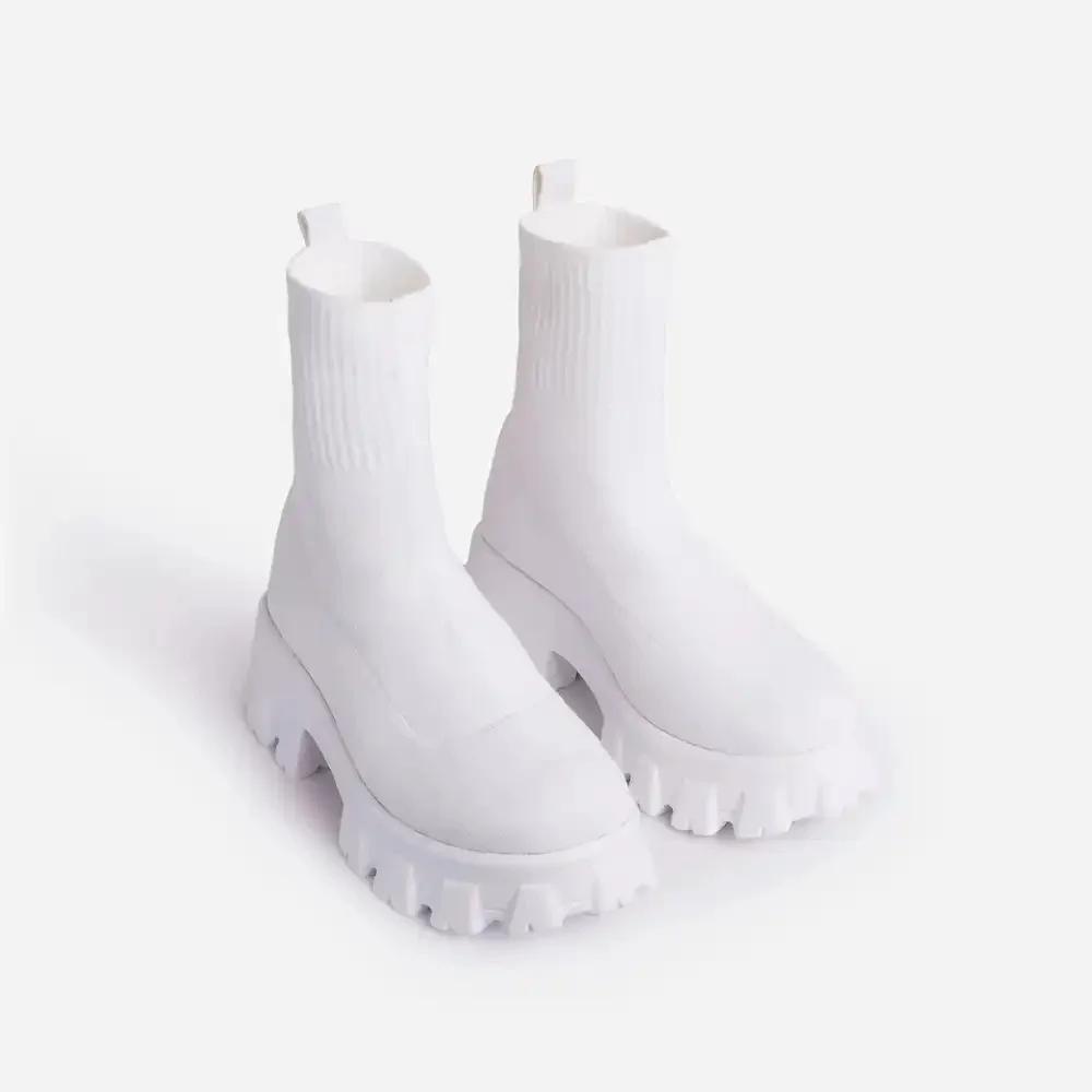 Fashion Autumn New Socks Shoes Woman Stretch Fabric Mid-Calf Casual Platform Boots Net Red Knitted Short Boots Women Plus Size Booties
