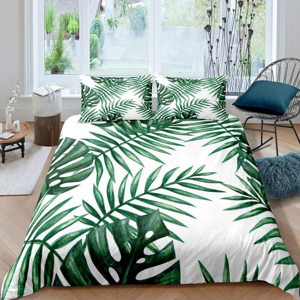 Palm Leaves Duvet Cover Monstera Banana Leaves Comforter Covers Hawaiian Tropical Bedding Set Green Leaves Branches Quilt Cover