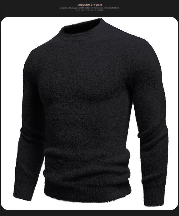 2025 Winter Men's Faux Mink Fur Round Neck Pullover Knitwear - Youth Fashion Casual Base Layer