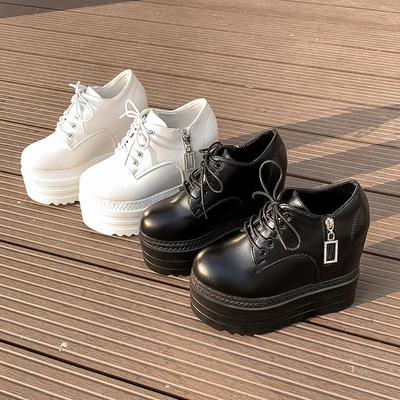 Frühling Herbst Lässige Damen Plateau Schuhe Schwarz Keilabsatz Innen Erhöhend Größe Bequeme Slipper Runde Spitze Low Top Reitstiefel