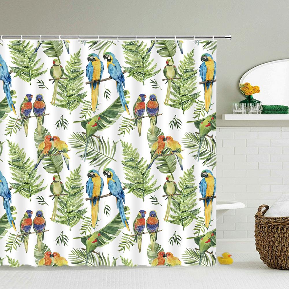 Tropical Green Plants Leaves Printed 3D Bath Curtains Waterproof Polyester Washable Bathroom Shower Curtain Screen With Hooks
