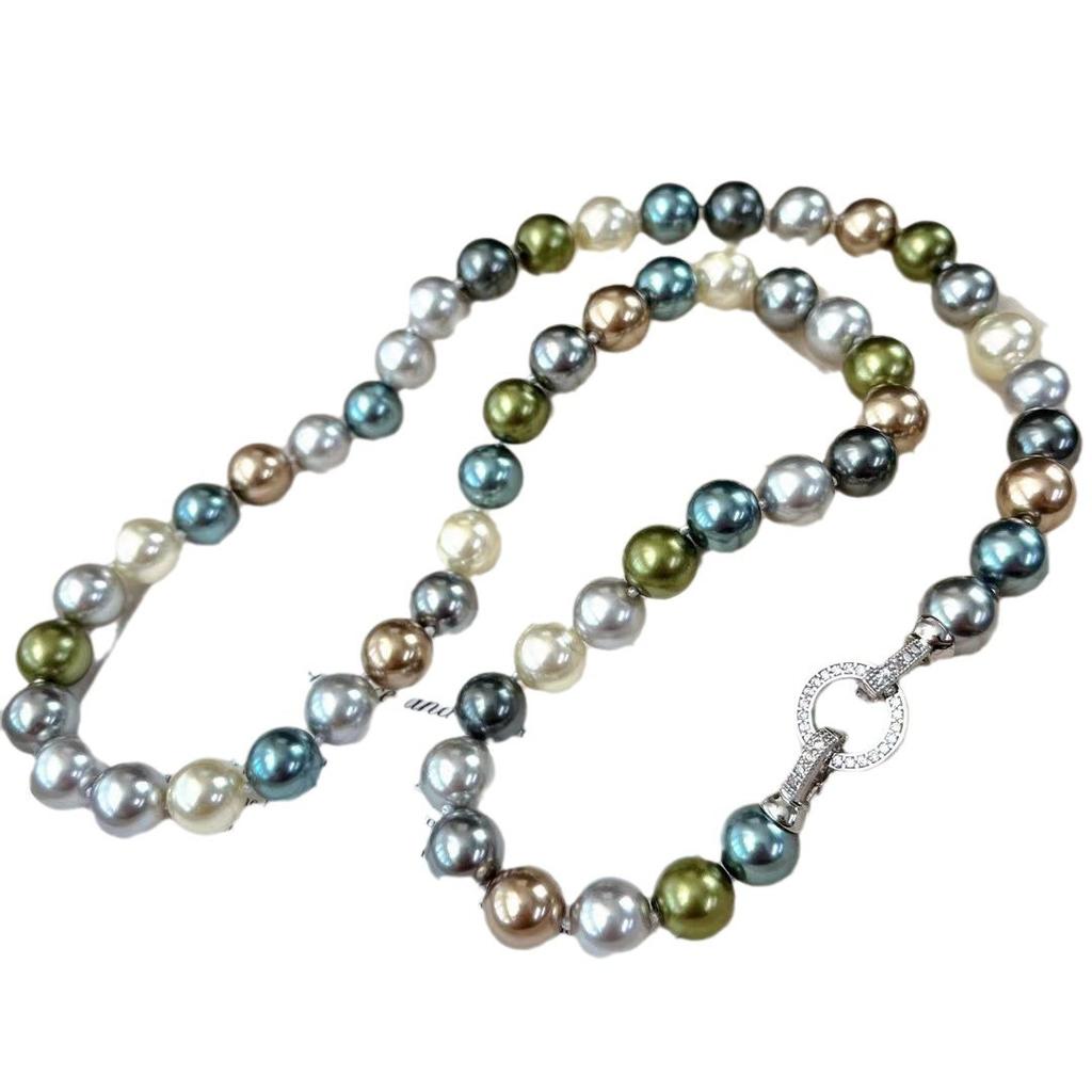 Vintage Morandi Malachite Green Tahitian Faux High Quality Pearl Necklace Sweater Chain