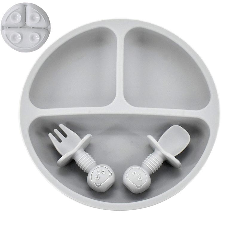 4Pcs/Set Baby Safe Silicone Dining Plate Solid Cute Cartoon Children Dishes Smile Face Baby Tableware Set Retro Kids Plate