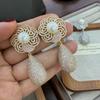 Premium Heavy Industry Large Water Drop Fringed Pearl Earrings Gold-Plated Hot-Selling Flower Pearl Full Zirconium Earrings