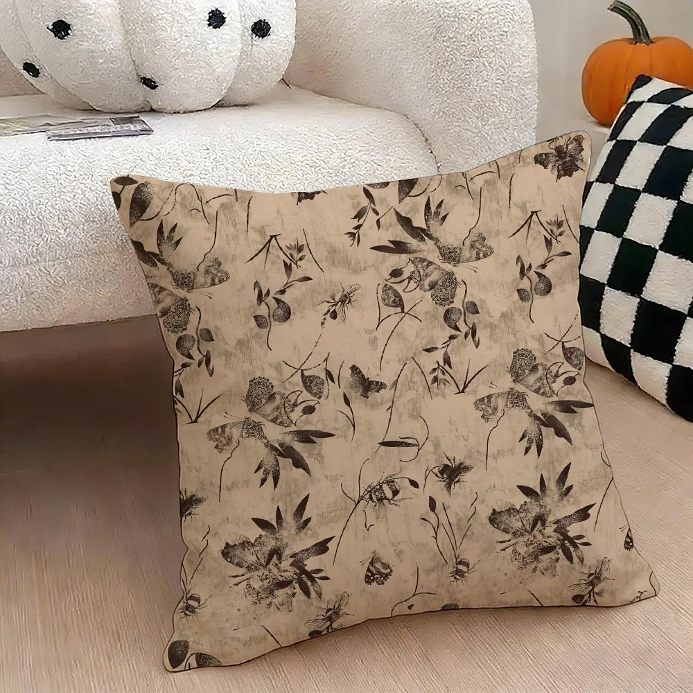Retro Design Cushion Cover Natural Linen Double Sided Print  Throw Pillow Case for Sofa Couch Home Decor