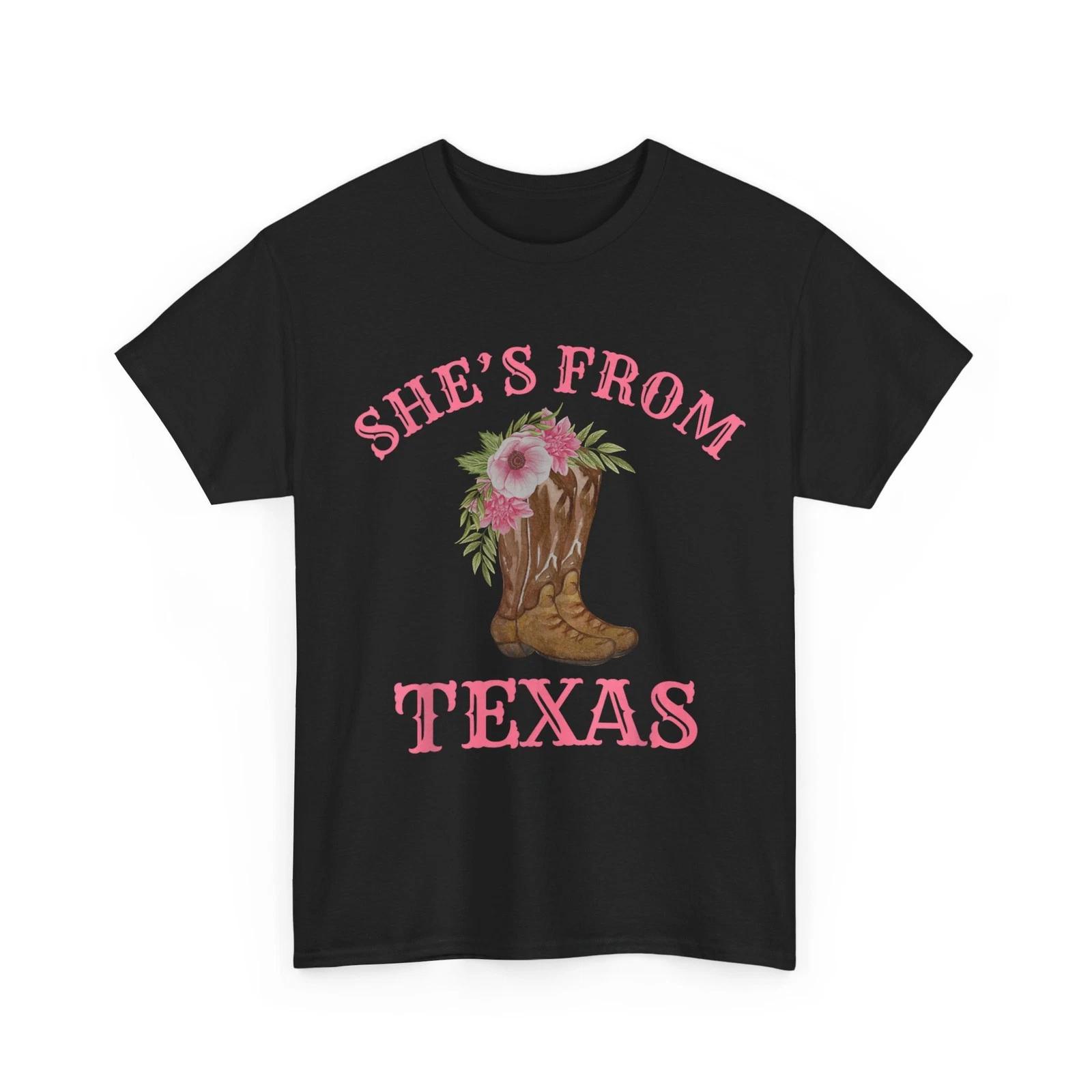 She s from Texas T-Shirt, Cowgirl Boots with Flowers Women T-Shirt S