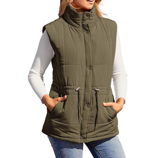 

Зимний женский жилет, пальто, утолщенный, с застежкой на пуговицы, воротник-стойка, без рукавов, однотонный, с завязками на талии, ветрозащитный, сохраняющий тепло, для улицы M армия зеленый